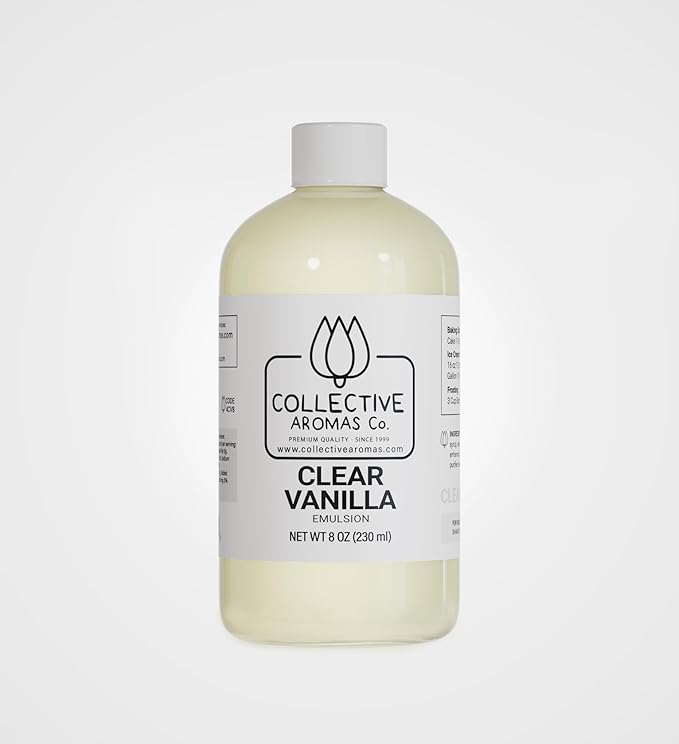 Clear Vanilla Emulsion for Baking - Natural Flavoring Blend for Cookies, Cakes, Ice Cream, Smoothies, Beverages & More - 8 fl oz Kosher, Pure Clear Vanilla Emulsion by Collective Aromas Co.