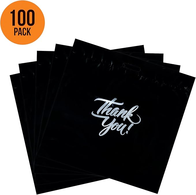 Infinite Pack Thank You Merchandise Bags, Die Cut Handles, Retail Shopping Bags for Boutique - Choose Color & Size