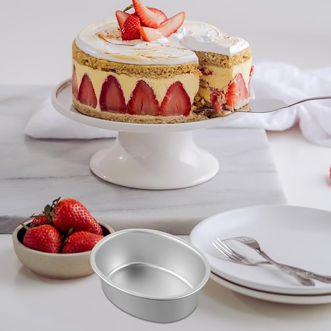 PRETYZOOM 4 Inch Mini Baking Pan: 4pcs Oval Cheesecake Mold - Nonstick Aluminum Alloy Cake Pan, Reusable Flan Baking Tin for Baby Shower, Wedding, Daily