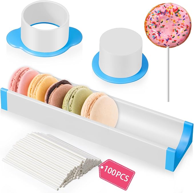 Round Cake Pop Cutter and Pusher Set : Cake Pop Kit with Tray and 100PCS Sticks - Easy to Make Homemade Cakepop Molds Shapes for Housewife, Baking Enthusiast Parties Prep