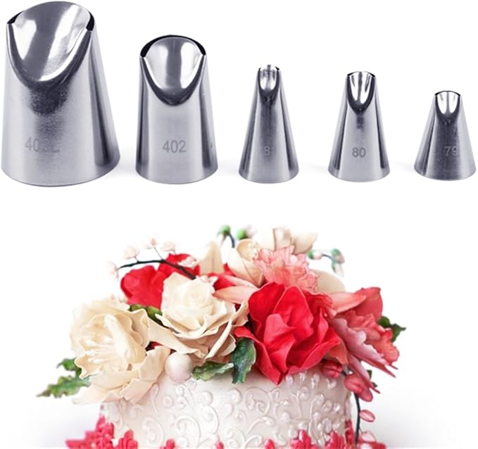 FantasyDay 5 piece Stainless Steel Rose Flower Piping Tips Piping Nozzles Cake Decorating Supplies Cookies Cupcake Icing Decorating Supplies Decorating Kits Frosting Icing Tips Baking Set Tools #3