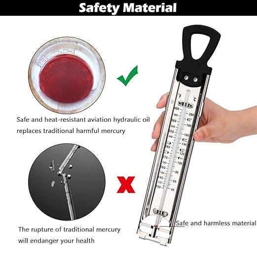 Candy Thermometer with Pot Clip, Deep Fry Oil Kitchen Cooking Thermometer for Jam, Syrup, Jelly, and Deep Fry, Instant Read Stainless Steel Candy Thermometer for Candy Making