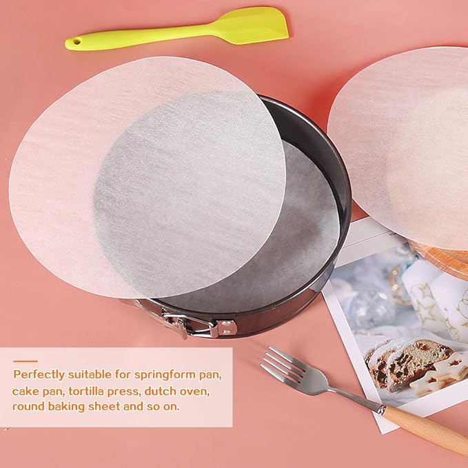 Baking Parchment Rounds, Set of 200, Non Stick 10 Inch Baking Parchment Papers Baking Paper Rounds for Springform Pan, Toaster Oven, Tortilla Press and so on(4.5/5.5/6/7/8/9/12inch Available)