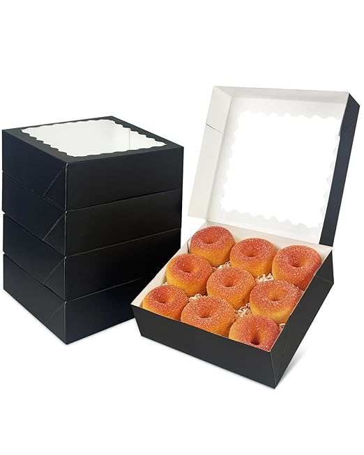 qiqee 10x10x2.5 Inch Brown Pie Boxes with Window 12Packs Cookie Donut Bakery Box (Auto-pop Up)