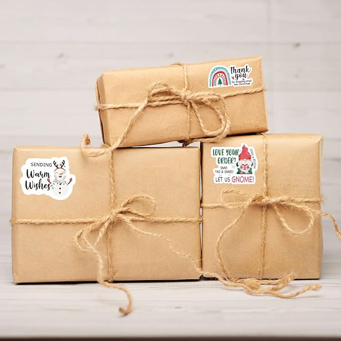 Wailozco 200 PCS Sending Warm Wishes Snow Man Stickers,Cute Small Business Envelopes Stickers for Business Packages/Handmade Goods/Bags,Christmas Theme Small Shop Business Stickers for Envelopes Seal