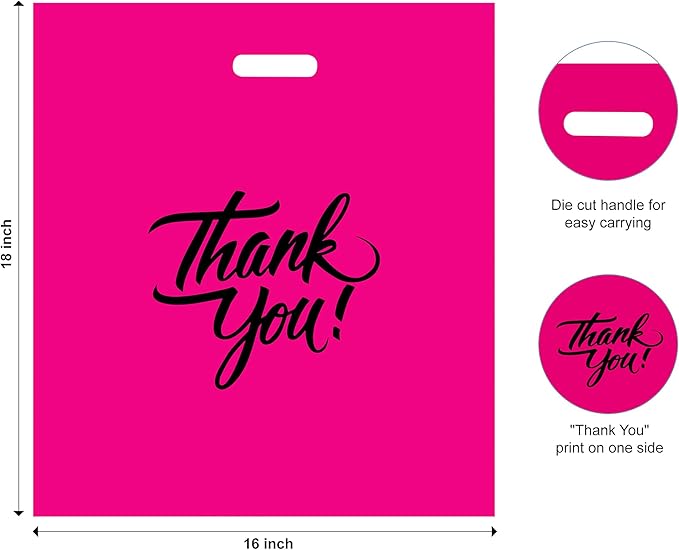 Infinite Pack Thank You Merchandise Bags, Die Cut Handles, Retail Shopping Bags for Boutique - Choose Color & Size