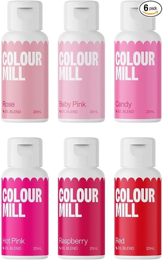 Colour Mill Oil-Based Food Coloring, 20 Milliliters (Assorted Pinks - Valentine's Set)