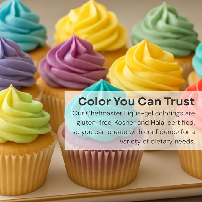 Plant‑Based Natural Liqua-Gel Food Coloring by Chefmaster, No Artificial Dyes, Gel Color for Icing, Frosting, Fondant, & Decorating, Quality Crafted in California USA (Red)