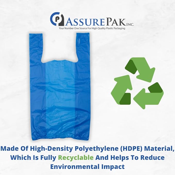 Easy Open - 1000 Bags- Colored Unprinted HDPE T-Shirt Bags - 1/6 BBL 11.5"X6"X21" - 13 microns - Blue - LOOP-BLUE-EO - AssurePak