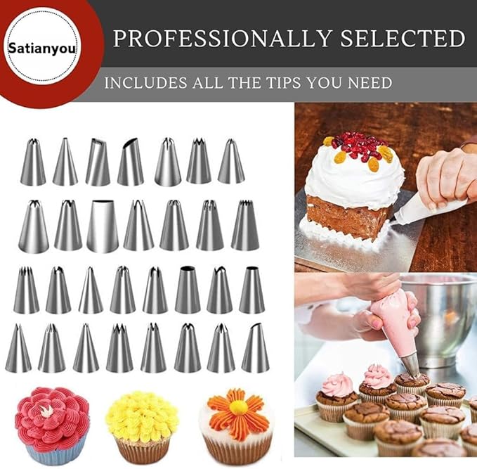 Icing Piping Tips Set,Stainless Steel Frosting Piping Kit,Pastry Cake Decorating Tips Baking Tools For Cookies Cupcake Decorating Kit (49)