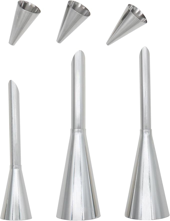 6PCS Cream Horn Molds Different Size Cream Icing Piping Tips Stainless Steel Cake Decorating Supplies for Various Pastries and Puffs