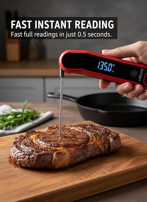 Instant Read Meat Thermometer Digital with Auto-Rotating Large LCD Display & Motion Sensing, ±0.5°F Accuracy, IP67 Waterproof Food Thermometer for Cooking BBQ Grill Smoker Candy