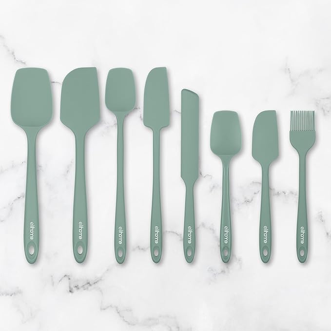 Elihome Skinny Silicone Jar Spatula Spreader, BPA Free,Heat-Resistant Scraper, 10in Long Narrow Stirring Stick, Seamless Flexible Peanut Butter Spreader for Scraping Icing and Jam (Sage Green)