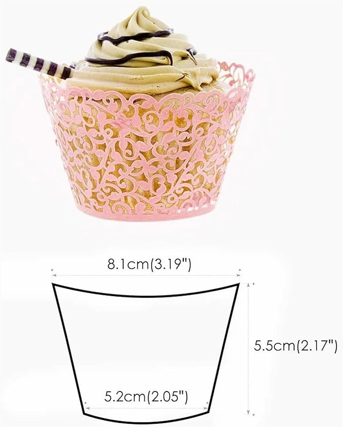 GOLF 100Pcs Cupcake Wrappers Artistic Bake Cake Paper Filigree Little Vine Lace Laser Cut Liner Baking Cup Wraps Muffin CaseTrays for Wedding Party Birthday Decoration (Pink)