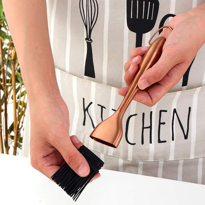 2 Pack Grill Basting Brush with 2 Pack Back Up Silicone Brush Heads, No Shed Bristles Stainless Steel Handles Heatproof Rust Resistant, Pastry Brushes for Kitchen Cooking BBQ,Dishwasher Safe Rose Gold