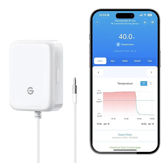 GoveeLife Refrigerator Freezer Thermometer 1 Pack, Bluetooth Temperature Sensor with Alarm, Smart APP Alerts for Fridge/Freezer/Tub(WiFi Gateway Not Included)