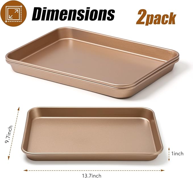 2 Pack 14 X 10 Inches Quality Baking Sheet Pan, Slick Carbon Steel Baking Sheet Set, Warp Resistant Nonstick Cookie Baker's Half Sheets for Baking, Roasting, Gold
