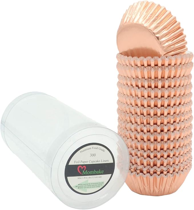 Mini Rose Gold Foil Cupcake Liners Muffin Baking Cups for Party and More, 300-Count