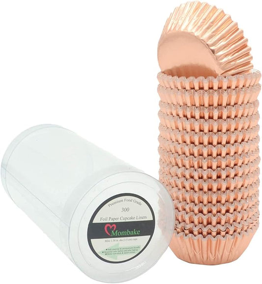 Mini Rose Gold Foil Cupcake Liners Muffin Baking Cups for Party and More, 300-Count