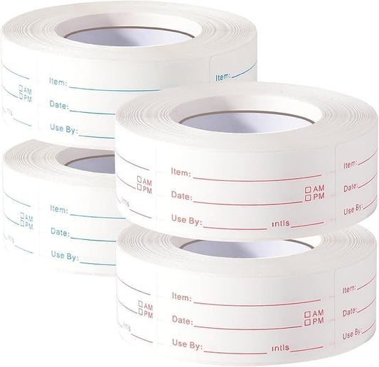 4 Rolls 2000 Pieces Removable Food Labels, 1 x 2 Inch Date Stickers for Freezer, Refrigerator Food Containers - Easy to Write On