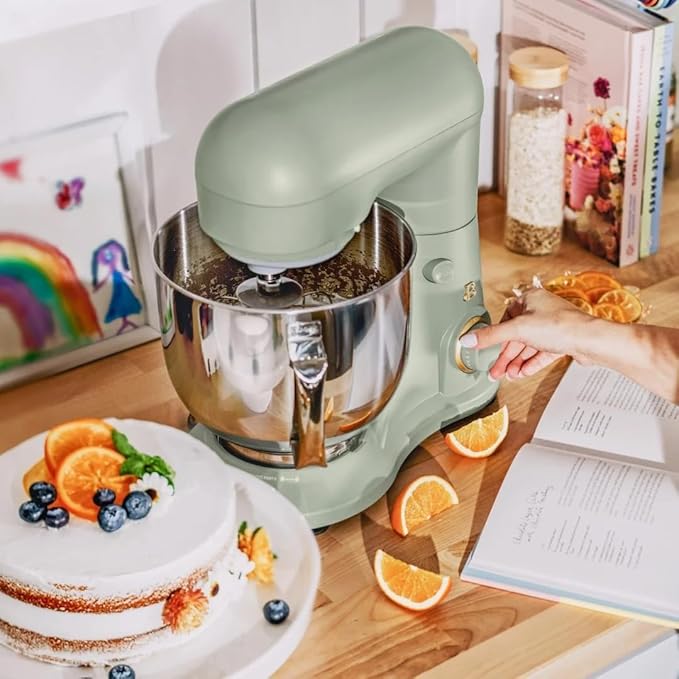 Beautiful 5.3 QT Stand Mixer w/Tilt-Head Design, Stainless Bowl, 300-Watt Power, 12-Speed Control, Includes Beater, Dough Hook, Whisk, Splash Shield (Sage Green)