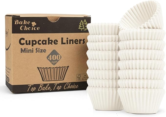 Non-Stick 400pcs White Mini Cupcake Liners for Baking, Greaseproof Muffin Liners for Mini Muffin Pan, Food Grade Cupcake Wrapper for for Party, Wedding, Birthday, Christmas, Valentines