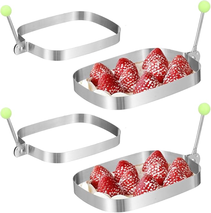 CLISPEED 4pcs Rectangular Baking Ring, Stainless Steel Cooking Crumpet Molds for Layer Cakes Sandwich Omelette Dessert - Easy Release and Clean