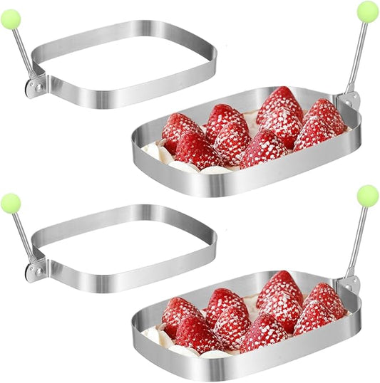 CLISPEED 4pcs Rectangular Baking Ring, Stainless Steel Cooking Crumpet Molds for Layer Cakes Sandwich Omelette Dessert - Easy Release and Clean
