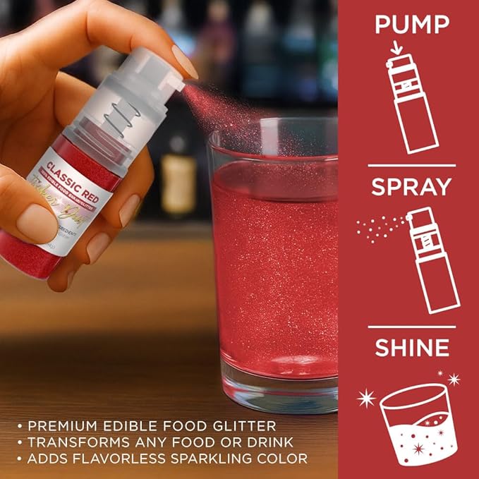 Bakell - Classic Red Tinker Dust (4g, 1x Mini Spray Pump) Edible Glitter for Food, Desserts, and Beverages!