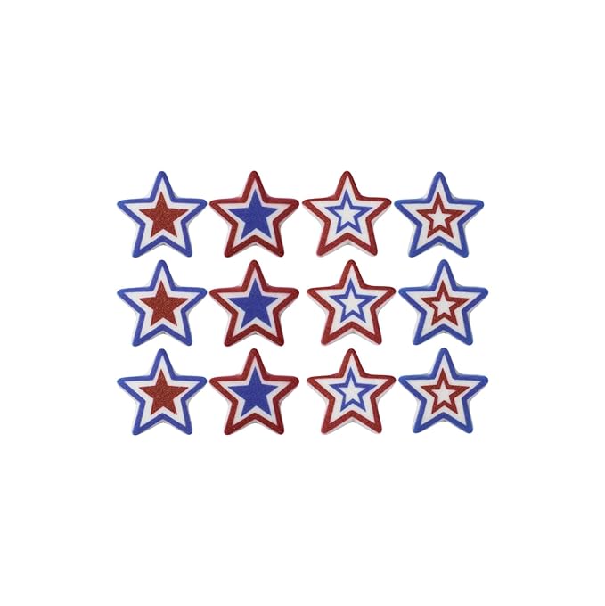 Red, White, and Blue Jumbo Stars Edible Sugar Cake Toppers, 12 Count