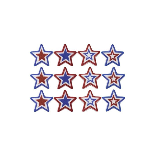 Red, White, and Blue Jumbo Stars Edible Sugar Cake Toppers, 12 Count