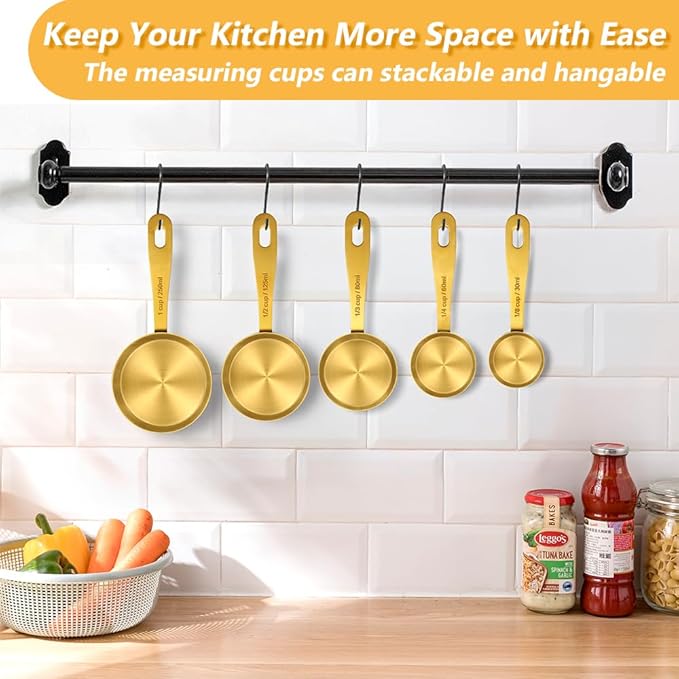 Gold Measuring Cups and Spoons, Set of 13, Including 8 Dual Sided Magnetic Measuring Spoons set with Leveler, 5 Measuring Cups, Stainless Steel Kitchen Gadgets for Liquid & Dry Ingredients