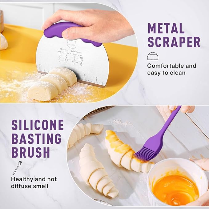 MIAOKE Sourdough Bread Baking Supplies Kit - Dough Whisk, Breads Lame, Proofing Baskets 10 Inch Round and 9 Oval, Dough Scrapers, Cooking Brush, Basket Liners Complete Sourdough Starter Bread Gift Set
