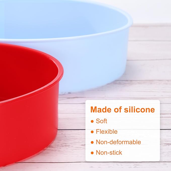 HARFINGTON 3 Pcs Round Cake Pans 10" Nonstick Quick Release Silicone Cake Mould Bakeware Tools for Baking Cupcakes Bread Pizza, Red