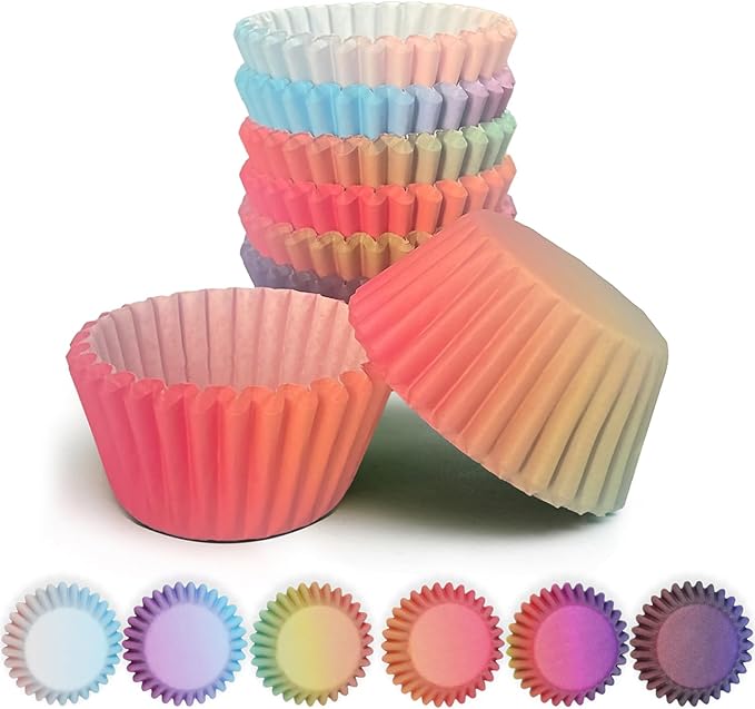 qiqee Mini Cupcake Liners Cupcake Cups 300-Count Food Grade Gradient Design Cupcake Papers Baking Cups Cupcake Wrappers(Small Size)