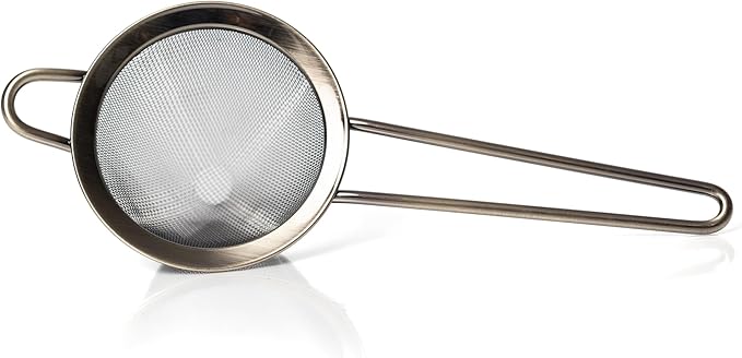 Bull in China Fine Mesh Strainer with Handle - Antique Brass Finish | Bar Hand Strainer | Wire Mesh Cocktail Strainer | Strainer for Bartending