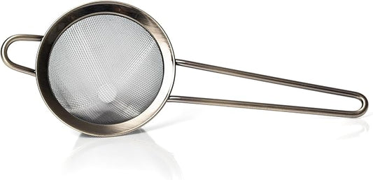 Bull in China Fine Mesh Strainer with Handle - Antique Brass Finish | Bar Hand Strainer | Wire Mesh Cocktail Strainer | Strainer for Bartending