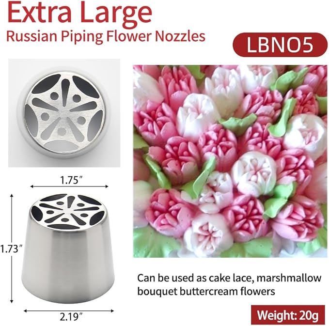 Extra Large Russian Piping Tips for Marshmallows Stainless Steel Flower Frosting Nozzles many styles Cake Decorating Baking tool for Buttercream, Cupcakes Cookies(SL05)