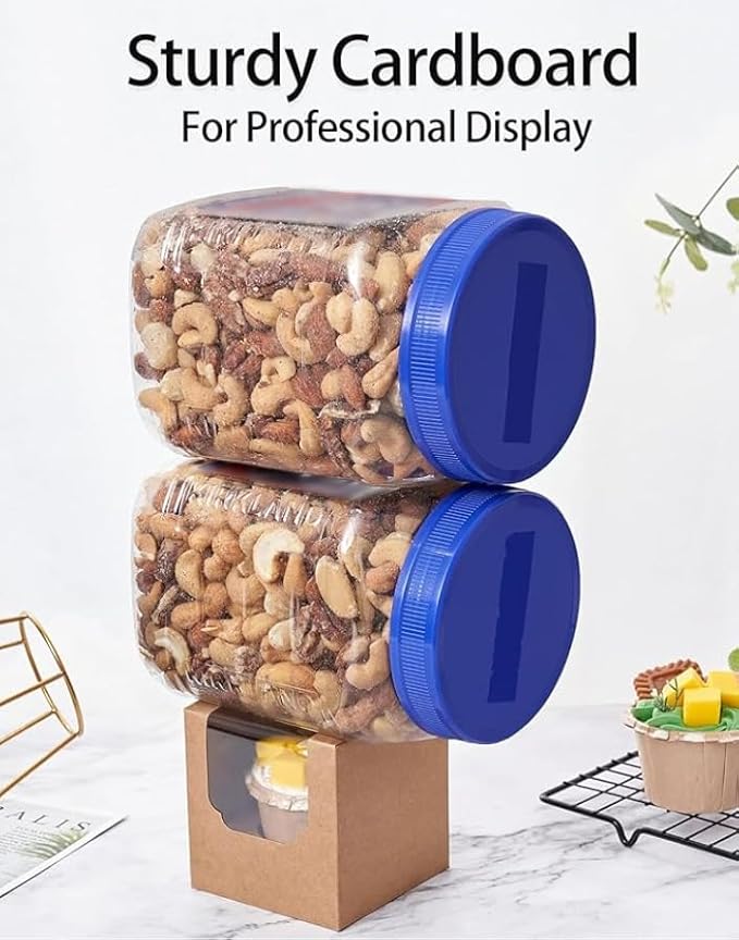 Happyhiram Cupcake Boxes 100 Pcs Bulk Brown Kraft IndividualBox, Single Containers Paper Holders with Inserts and Window for Muffins Cocoa Bombs Packaging Togo Boxes for Birthdays Showers Party Favor