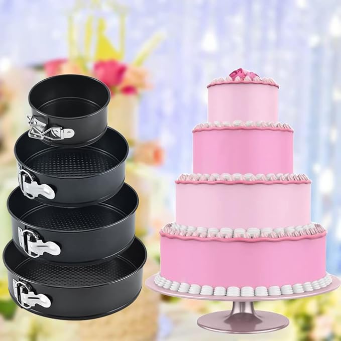 4 Pack Springform Pan Tins Set 4, 7, 9,10 Inch Baking Mold Round Leakproof Nonstick Removable Bottom Bakeware for Cake Cheesecakes Pie Pizza and Quiches