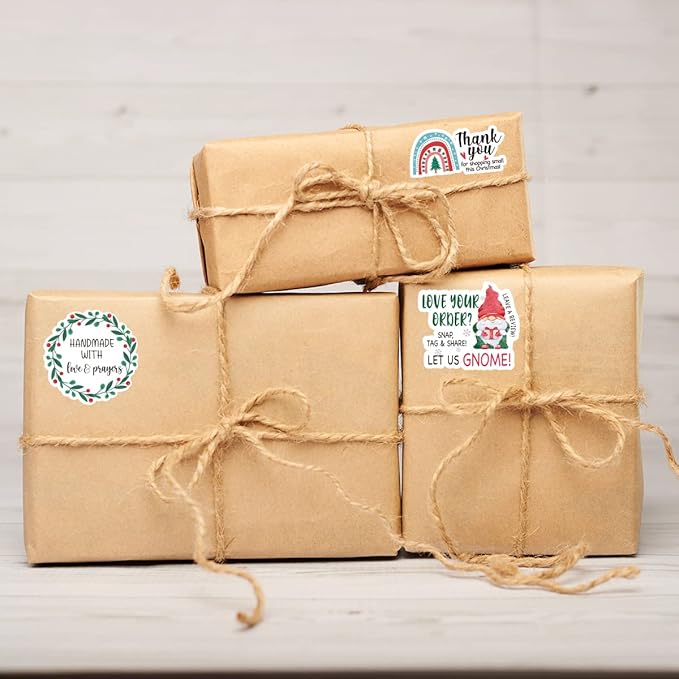 Wailozco 240 PCS Handmade with Love Prayers Stickers,Cute Small Business Envelopes Stickers for Business Packages/Handmade Goods/Bags ,Christmas Theme Small Shop Business Stickers for Envelopes Seals