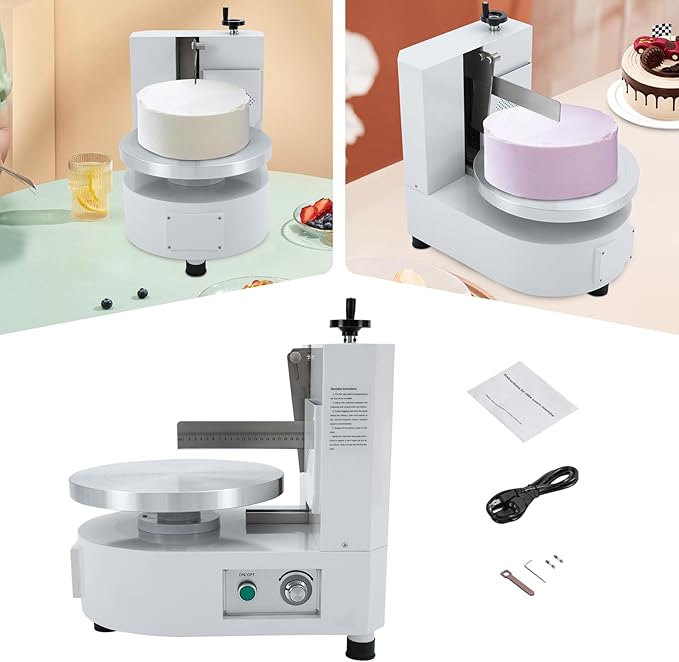 Cake Decorating Coating Machine, 80W Auto Cream Spreading Machine, Cake Cream Smooth Coating Decoration Machines with Adjustable Speed for 4-12 Inch Cakes Dessert Shops (White)