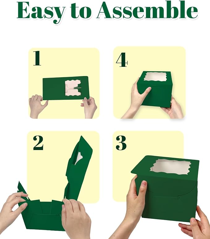 Bakepacker Deep Green 8x8x5 Inches 36pcs Cake Boxes with Window 18-Packs Deep Green Cake Boxes 8 Inch Bakery Boxes (18 Cake Boxes +18 Cake Boards Included)