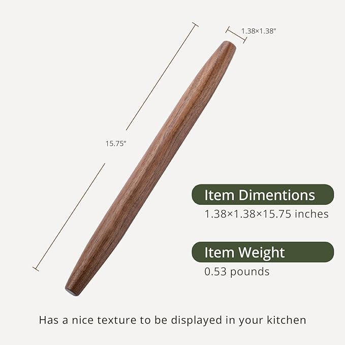 Muso Wood Decorative French Rolling Pins for Baking,Wooden Rolling Pin,Pastry Pizza Dough Roller (Walnut 15-3/4 Inch)