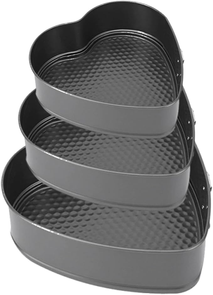 3pcs Heart Shaped Springform Cake Pans, Non Stick Cheesecake Pans Set with Easy Release Base & Secure Lock, 20cm 22cm 24cm Baking Tin Cake Mould for Small Pizza Pie(COLOR:Black)