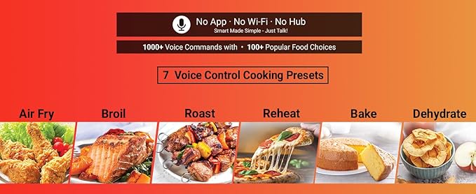 Emerson SmartVoice 10QT 6-in-1 Air Fryer, 1000+ Voice Control Commands, 100+ Recognized Food, No APP, No WIFI, No Setup, Nonstick Basket, Air Fry, Bake, Reheat, Dehydrate, 1700W