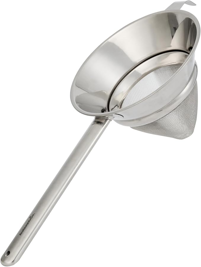 Restaurantware Chinois Strainer 1 Count 8" Stainless Steel Bouillon Cone with Extra Fine Mesh China Cap Strainer for Sauces, Stocks, Soups, Broths, Sifting, Sieving, Professional Kitchen Tools