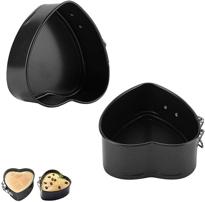 2PCS Springform Pan Cake Mold Heart Shape, Cake Pan Carbon Steel Mini Cake Molds for Baking with Removable Base Nonstick Cheesecake Pan Mini Cheesecakes, Pizz