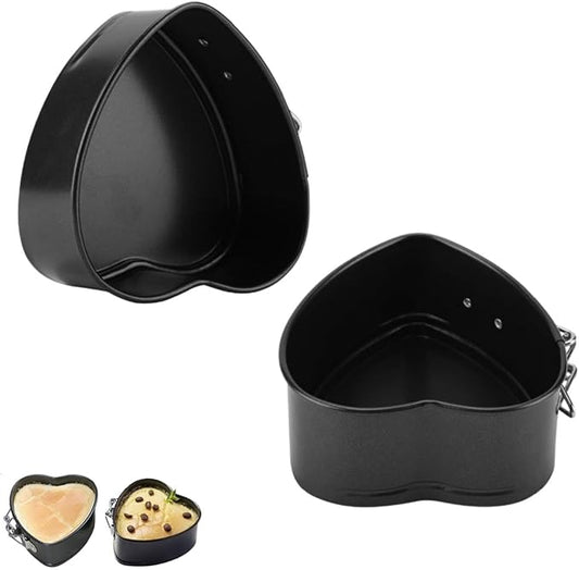 2PCS Springform Pan Cake Mold Heart Shape, Cake Pan Carbon Steel Mini Cake Molds for Baking with Removable Base Nonstick Cheesecake Pan Mini Cheesecakes, Pizz