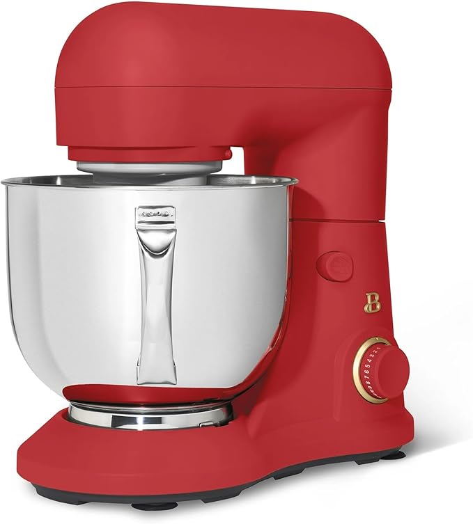 Beautiful 5.3 QT Stand Mixer w/Tilt-Head Design, Stainless Bowl, 300-Watt Power, 12-Speed Control, Includes Beater, Dough Hook, Whisk, Splash Shield (Tomato Red)